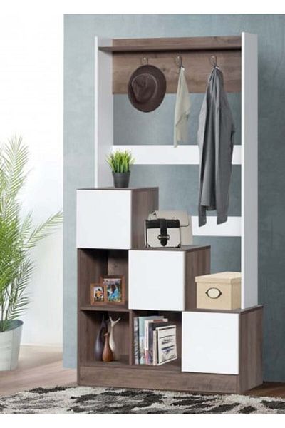 BAITY Wooden Storage Unit with 6 Drawers and Clothes Hanging Stand – Dark Brown and White