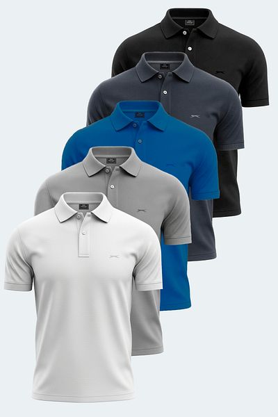 Slazenger Vale Ktn Set of 5 Men's T-Shirts White - Black - Gray - Dark Gray - Saks Blue