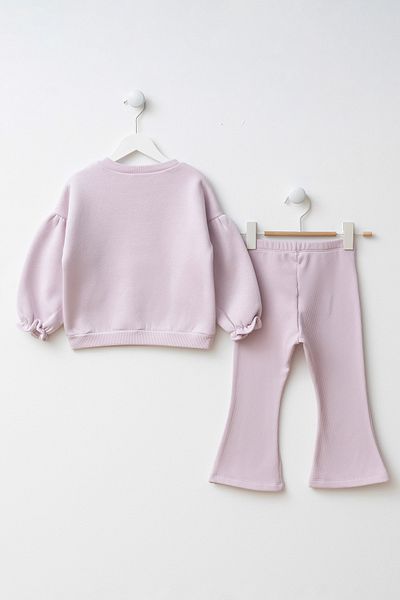 Minipodyum Girls' Bottom Top Set with Car Flower Embroidery Spanish Leggings