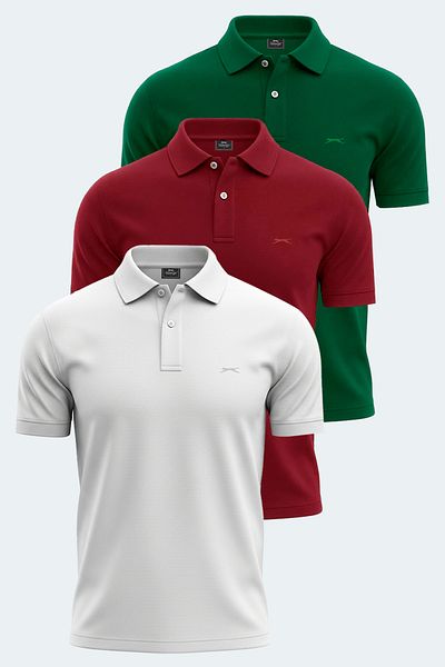 Slazenger Vale Ktn Set of 3 Men's T-Shirts White - Green - Claret Red