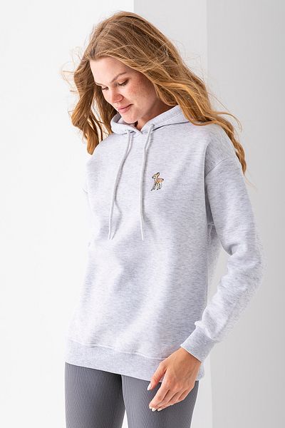 GİYSA Women's Hooded Ceylan Embroidered 3-Thread Sweatshirt Gray - 2622
