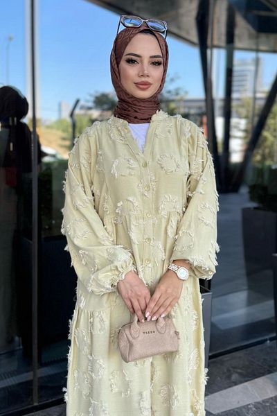 TrendParis Tassel Detailed V-Neck Buttoned Dress