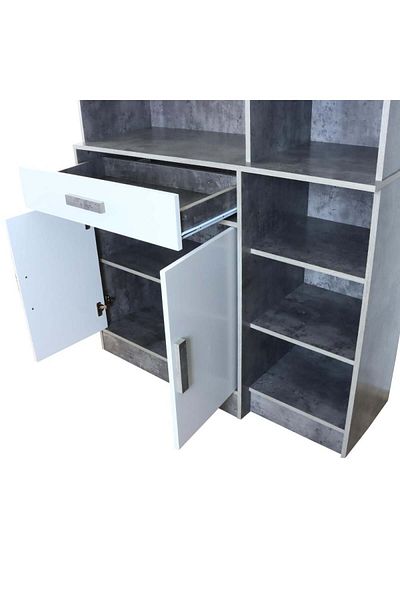 BAITY Integrated Storage Unit with 6 Shelves, Shoe Cabinet, and Hanging Stand - Malaysian Wood, Gray and W