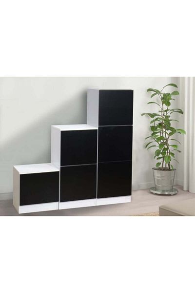 BAITY Wooden Storage Cabinet - 3 Sections with Gradient Design - Malaysian Wood - 6 Drawers (White and Bla