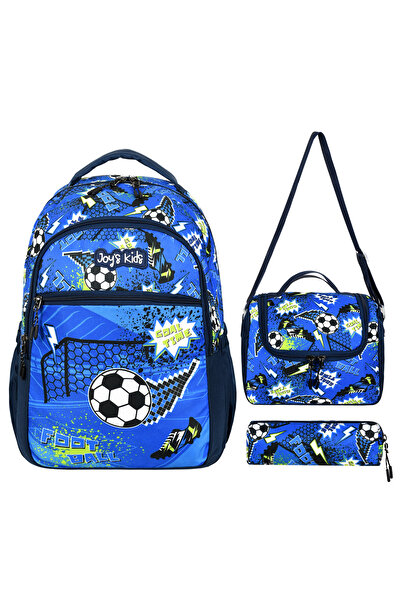 CAKARD Set de 3 genți de școală cu model de fotbal pentru copii Joy's (rucsac + cutie de prânz + husă pentru creion) - albastru