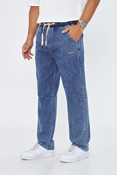 masso moda Men's Baggy Straight Stylish Label Detailed Jeans 713