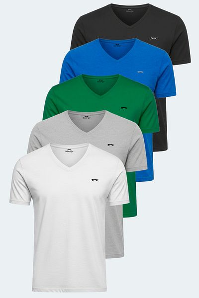 Slazenger Rivaldo Set of 5 Men's T-Shirts White - Black - Gray - Green - Saks Blue