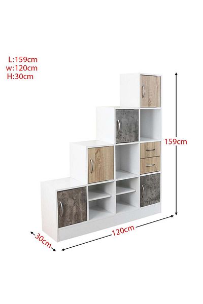 BAITY Office Shelving Unit - Malaysian Wood with 4 Tiers and Storage Drawers