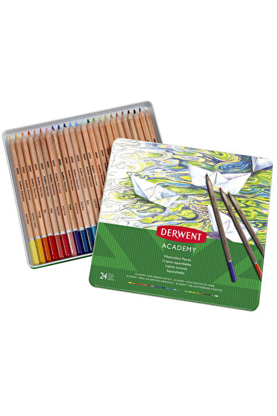 Derwent Creioane acuarelă Academy, cutie metalică, set 24 buc., calitate supe...