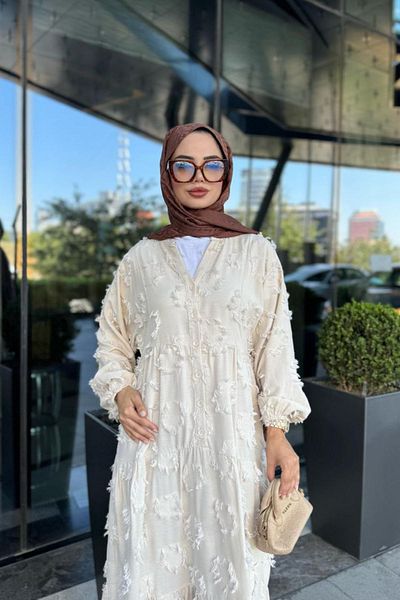TrendParis Tassel Detailed V-Neck Buttoned Dress