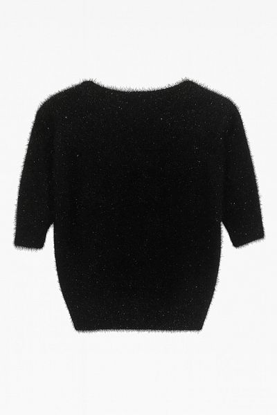 Amia&Co. Black Shiny Feather Textured Short Sleeve Sweater