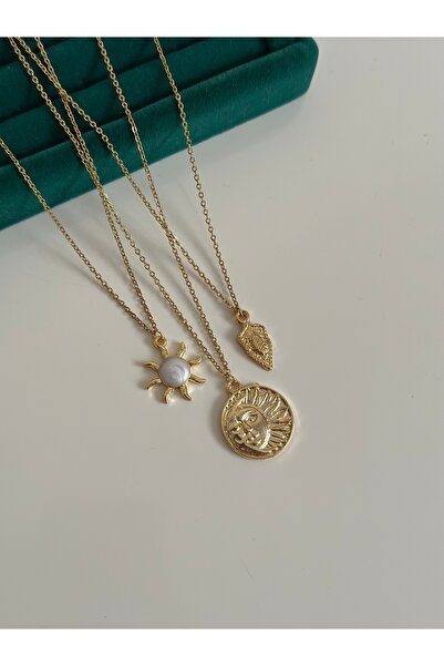 MİOSA Antik Güneş Üçlü Çelik Kolye Seti