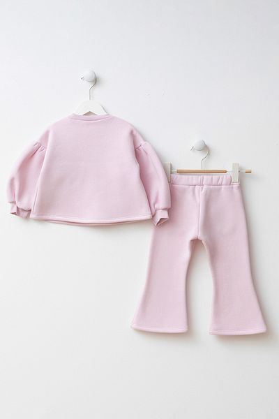 Minipodyum Bow Detailed Embroidered Pocket Girl's Top and Bottom Set