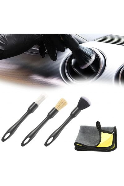 FASBET Set of 3 brushes and a cloth for car detailing FASBET, textile/hair/ABS, multicolor