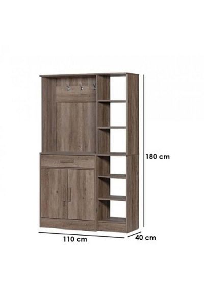 BAITY Entrance Cabinet with 6 Shelves, Shoe Cabinet, and Hanging Stand - Malaysian Wood, Brown