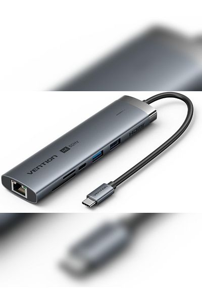 Vention 9-in-1 USB-C Docking Station 0.15M,4K@60Hz HDMI, 5Gbps USB, Gigabit Ethernet, SD/TF Reader