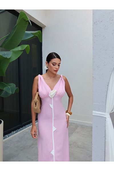 ESRAHELVACI Chest Rose Detailed Midi Dress