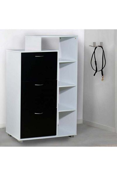 BAITY Shoe Organizer Cabinet with 3 Tiers and Side Shelves - White and Black