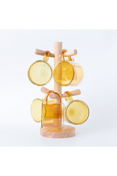 sharpdo طقم زجاج مزدوج الطبقات مكون من ستة قطع مع إطار خشبي