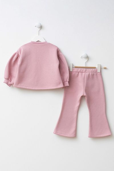 Minipodyum Bow Detailed Embroidered Pocket Girl's Top and Bottom Set