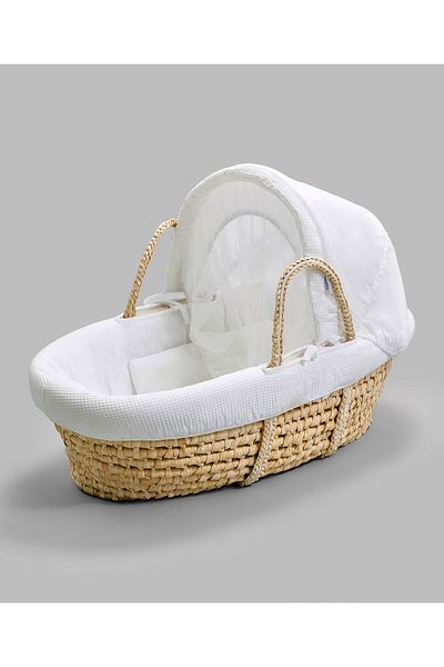 Bonfino Moses Basket without Stand and Mattress with Cover, 0 Months+, Beige and White