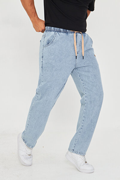 masso moda Men's Baggy Straight Stylish Label Detailed Jeans 713