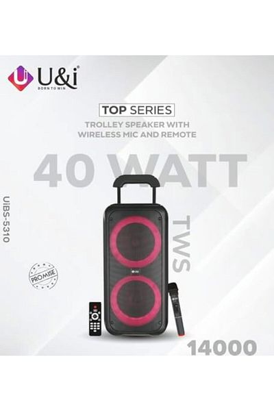 genernic U&I Top Series 40W Karaoke Trolley Speaker with Wireless Mic, Remote Control, USB/TF/FM/TWS, Dual 6-
