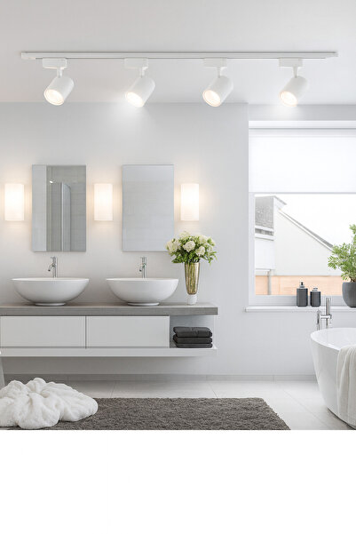 Bs Light 3 Adet 30w Led Beyaz Ray Spot Lamba 1 Metre Raylı Mağaza Ve Vitrin Armatürü Beyaz Kasa Beyaz Işık