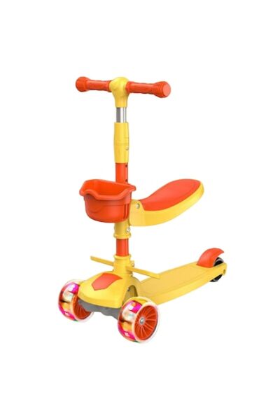 Mixbo Adjustable 3-Wheel Scooter for Kids Mixbo, with Lights, Basket, and Seat, 2-3 Years, Orange