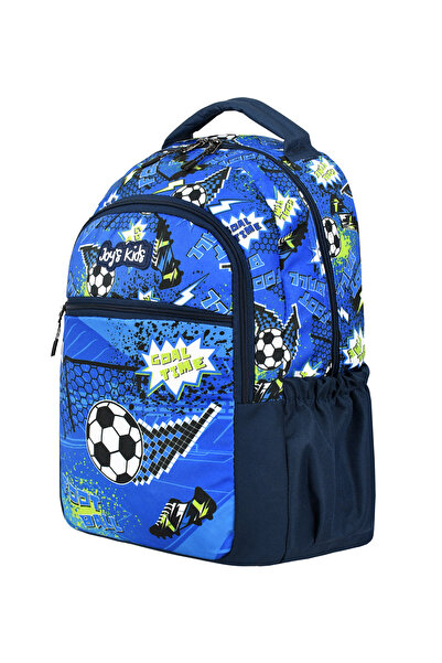 CAKARD Set de 3 genți de școală cu model de fotbal pentru copii Joy's (rucsac + cutie de prânz + husă pentru creion) - albastru