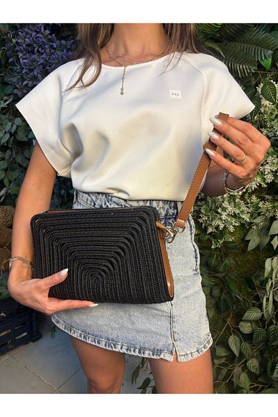 MaVaux Soho Straw Look Leather Blend Portfolio Cluıtch Bag