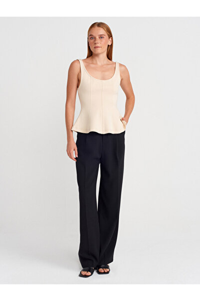 Dilvin 21063 Kalın Askılı Peplum Top-Taş