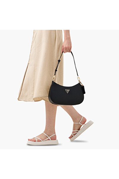 Guess Monogram Print Shoulder Bag with Detachable Strap and Zip Closure