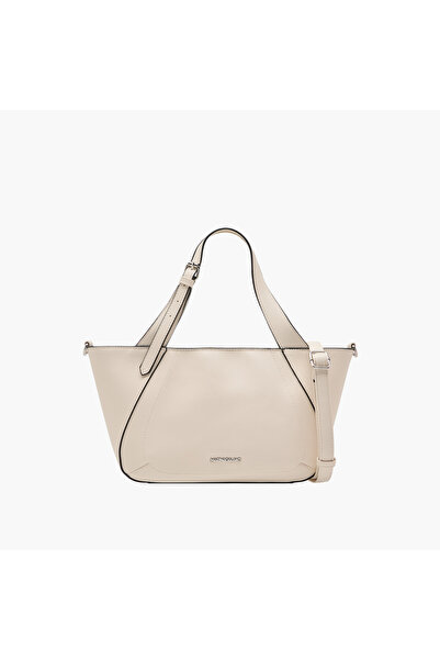 Marina Galanti Solid Tote Bag with Detachable Strap and Zip Closure