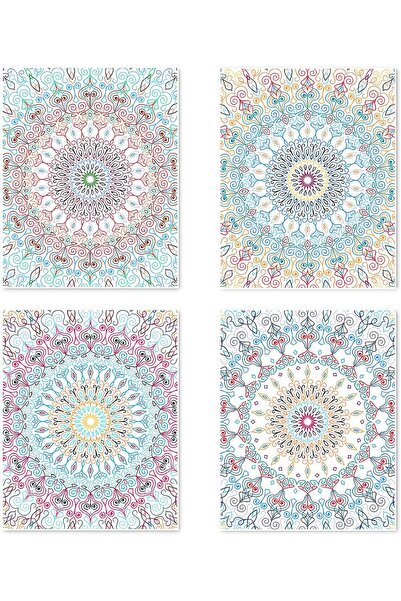 Emoda home Trove مطبوعات فنية جدارية ماندالا - مجموعة من 4 ملصقات ورقية جيكلي...