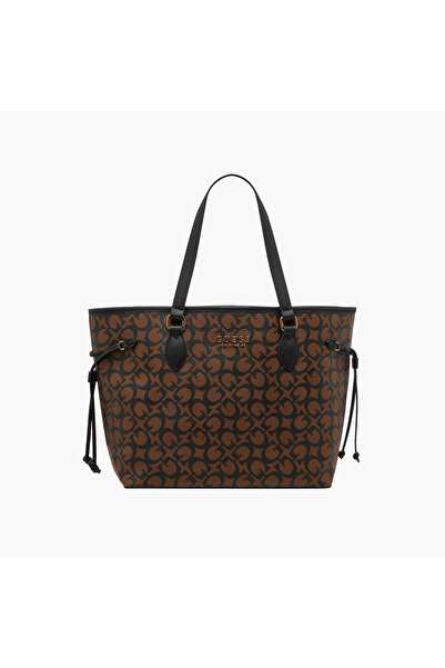 Guess Monogram Print Tote Bag with Double Handle and Zip Closure