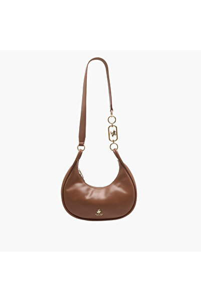 Beverly Hills Polo Club Solid Shoulder Bag with Chain Accented Strap and Zip ...
