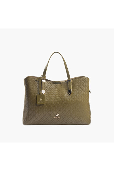 Beverly Hills Polo Club Quilted Tote Bag with Double Handle and Zip Closure