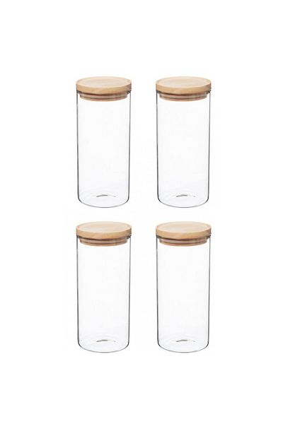 5five Simple Smart set of 4 5Five Woods containers, 1600 ml, borosilicate glass, rubber tree wood lid, 10 x 27 cm