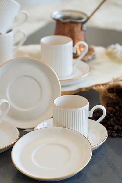 Heda Porselen Bulut Gold Gilding 12 Piece Coffee Cup Set for 6 People