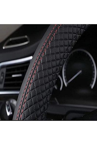 Jiffy PU Leather Universal Car Steering Wheel Cover, 15in or 38cm (Black)