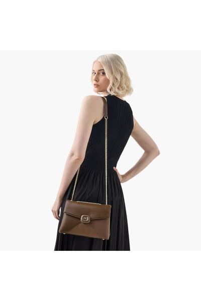 Marina Galanti Solid Crossbody Bag with Chain Strap and Zip Around Wallet