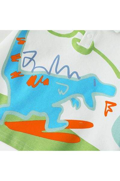 L&Wen Boys Playful Long Sleeve Polo Shirt, Cartoon Print Kids Top, Green 110 (5 Years)