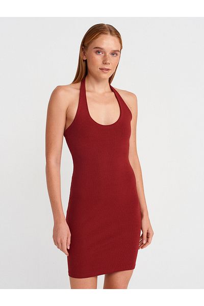 Dilvin 91508 Halter Neck Mini Dress-Light Burgundy