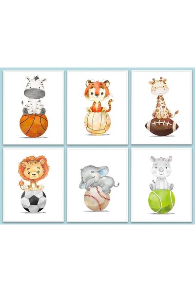 Emoda home Trove 6 قطع من لوحات الحائط الفنية للبيسبول وكرة القدم ورياضة كرة ...