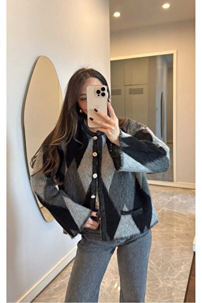 Foxstep Marka Model Gri Baklava Desen Hırka