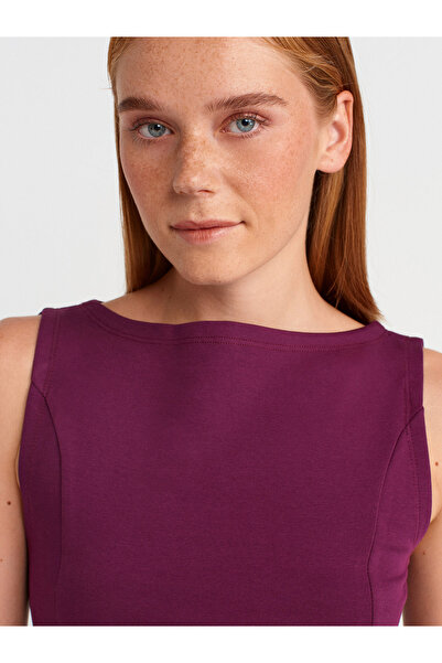 Dilvin 21001 Kayık Yaka Peplum Top-Mor