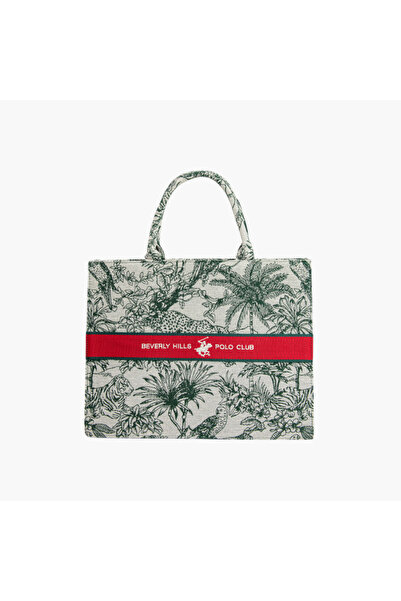 Beverly Hills Polo Club Printed Tote Bag with Zip Closure
