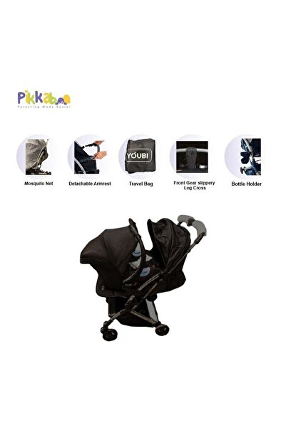 PIKKABOO نظام سفر يوبي للأطفال الصغار مع ملحق حديثي الولادة - أسود