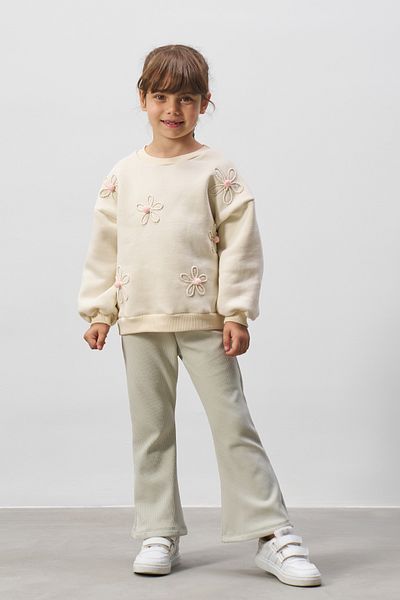 Minipodyum Girls' Bottom Top Set with Flower Embroidery Pompom Spanish Leggings